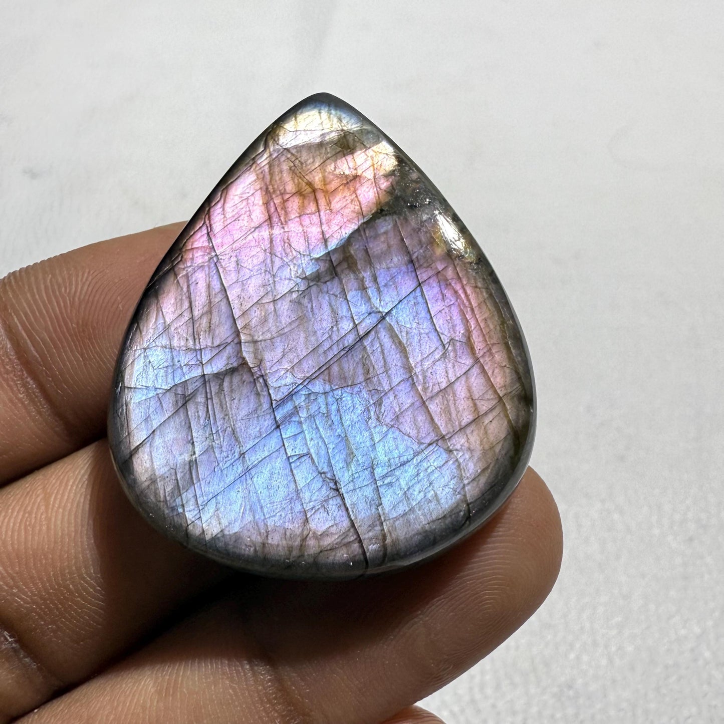 Natural Purple Labradorite Pear Cabochon, 40x33x7mm, Loose Gemstone for Jewelry Making