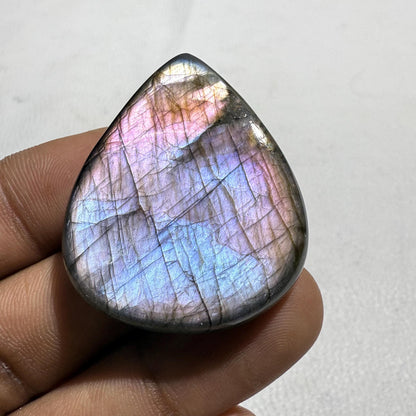 Natural Purple Labradorite Pear Cabochon, 40x33x7mm, Loose Gemstone for Jewelry Making