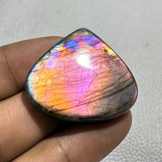 Purple Labradorite Cabochon: Natural Pear Gemstone (35x31.5x5.5mm)
