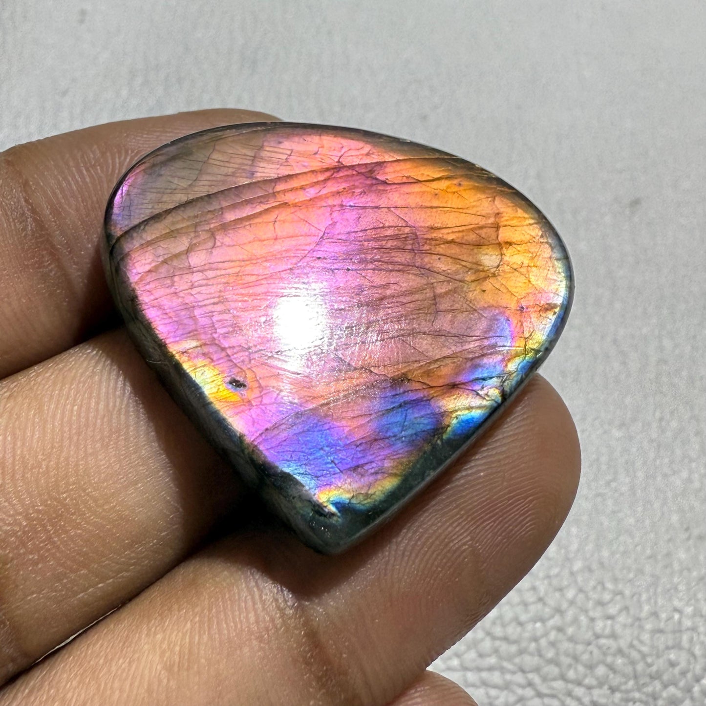 Natural Purple Labradorite Pear Cabochon, 35x31.5x5.5mm, Loose Gemstone for Jewelry Making