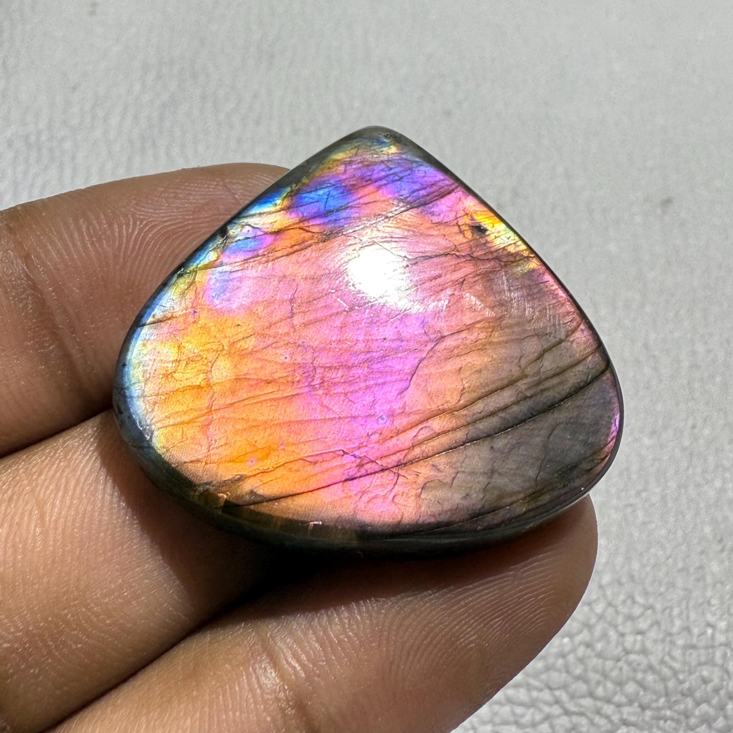 Natural Purple Labradorite Pear Cabochon, 35x31.5x5.5mm, Loose Gemstone for Jewelry Making