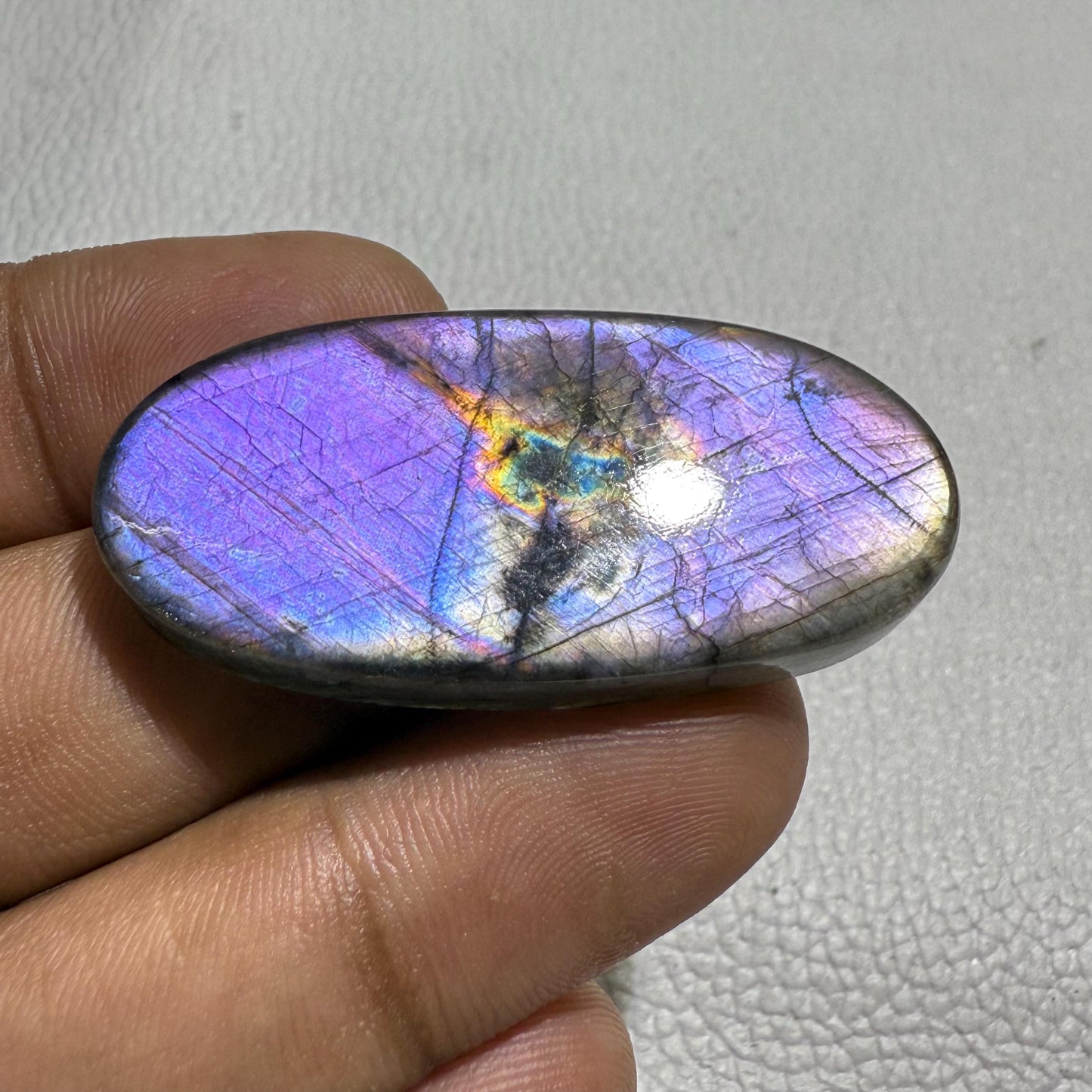 Natural Purple Labradorite Pear Cabochon, 45x21x6 mm, 58.5 Cts, Loose Gemstone for Jewelry Making