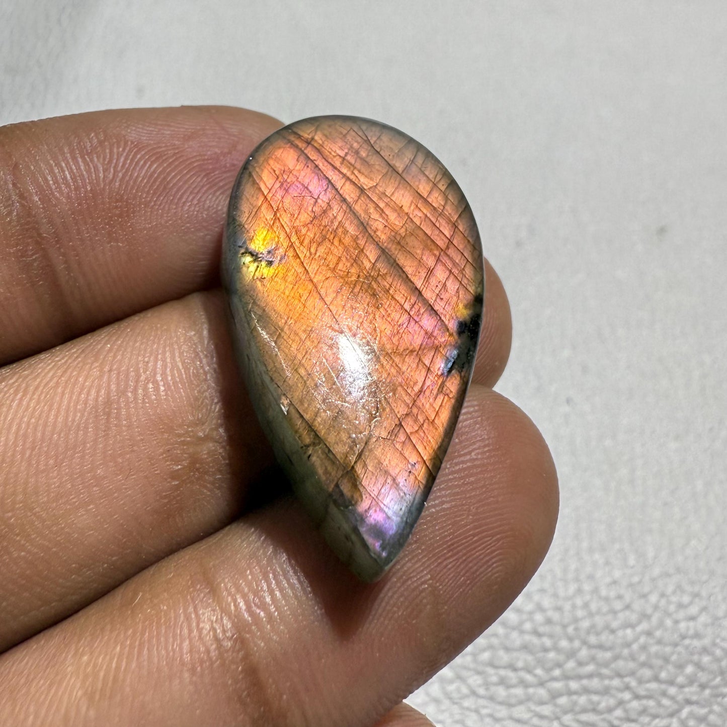 Natural Multicolor Labradorite Pear Cabochon, 33x18x7mm, Loose Gemstone for Jewelry Making