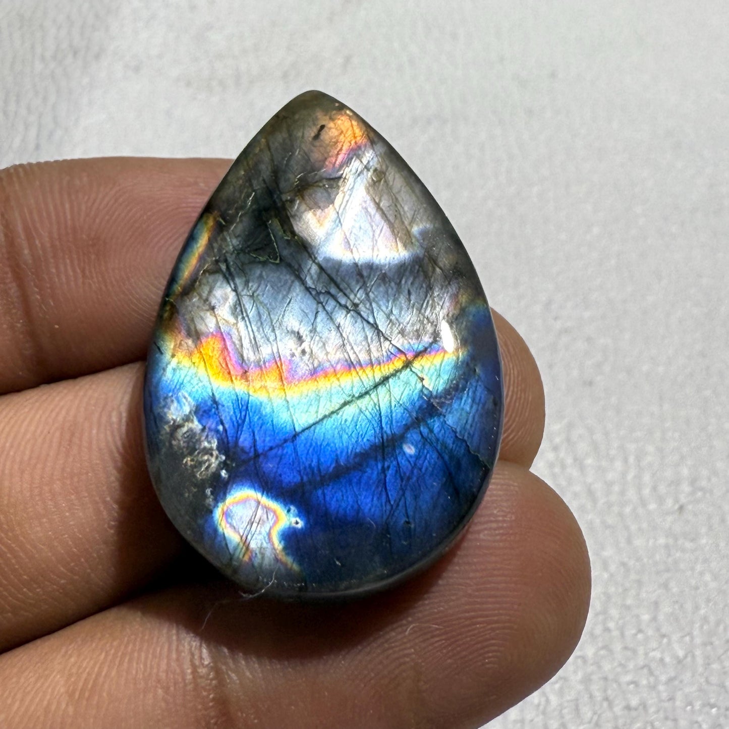 Natural Multicolor Labradorite Pear Cabochon, 50.6 Cts, Loose Gemstone for Jewelry Making