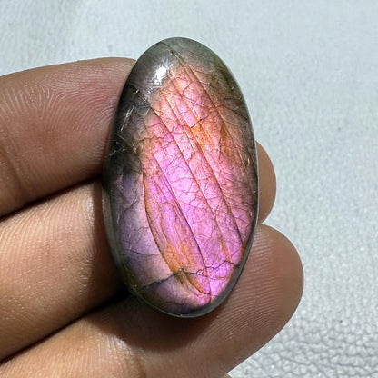 Natural Pink Purple Flash Labradorite Oval Cabochon, - 35x20x6 MM, - 39.4 Cts