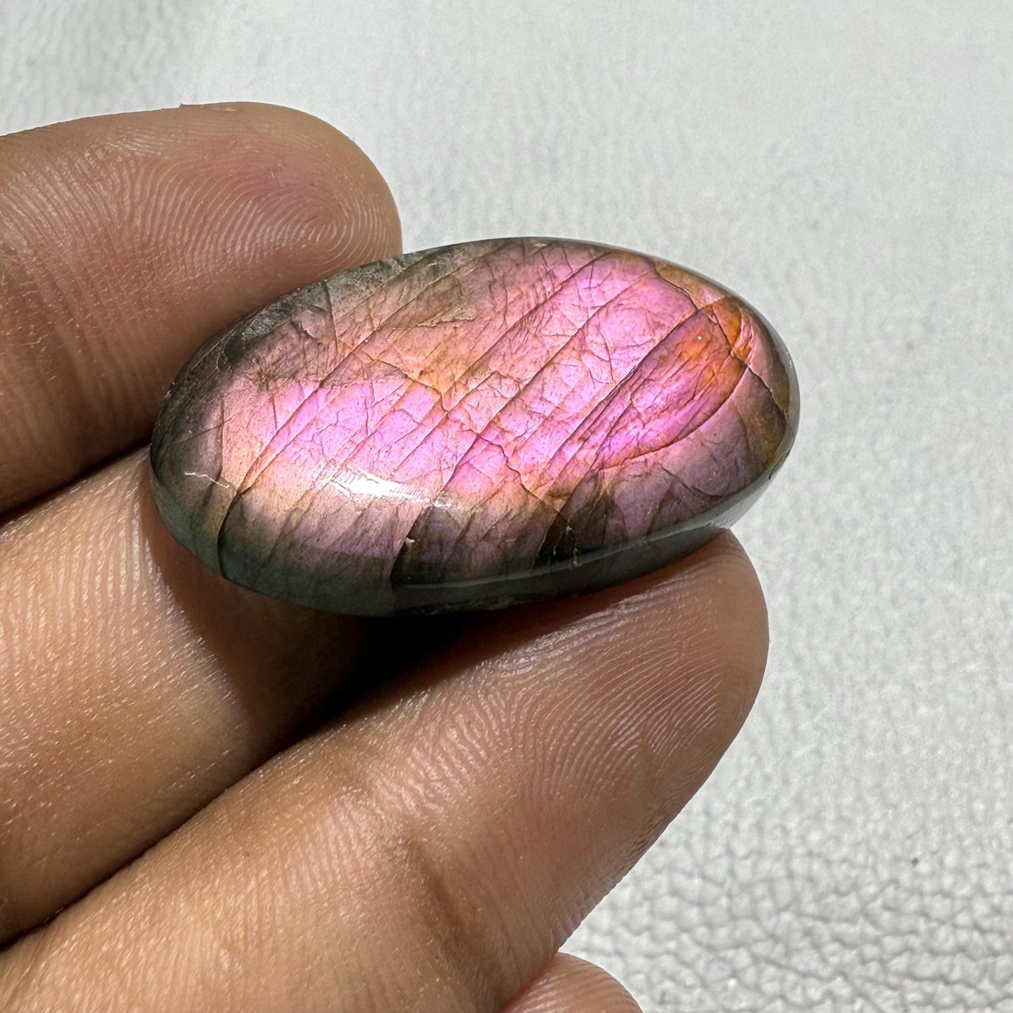 Natural Pink Purple Flash Labradorite Oval Cabochon, - 35x20x6 MM, - 39.4 Cts