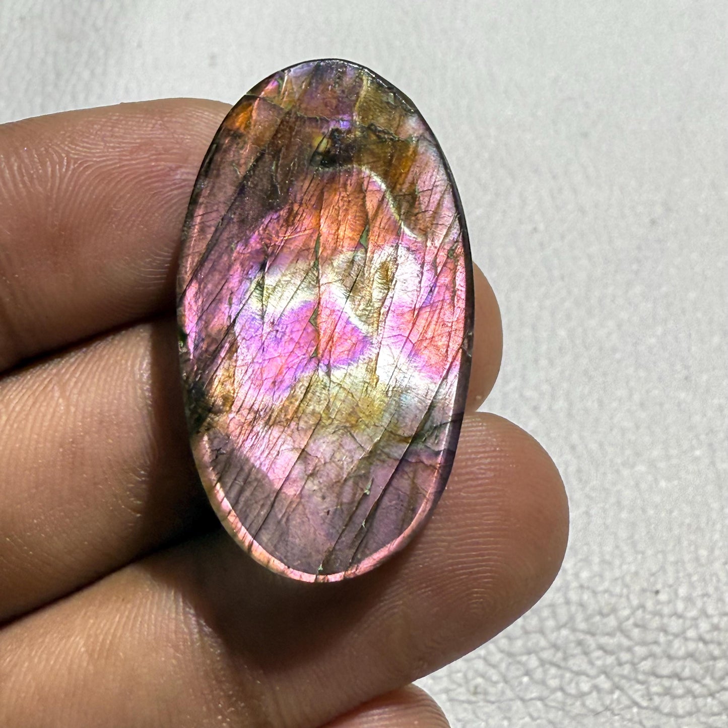Natural Pink Purple Flash Labradorite Oval Cabochon, - 35x20x6 MM, - 39.4 Cts