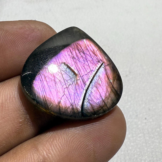 Purple Labradorite Pear Cabochon – Flashy Natural Loose Gemstone for Jewelry Making, Pink Purple Crystal Stone 27x27x5mm