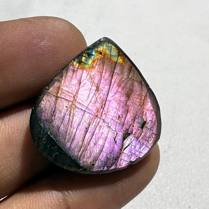 Natural Pink Purple Flash Labradorite Pear Cabochon, 27x27x5mm, Loose Gemstone for Jewelry Making