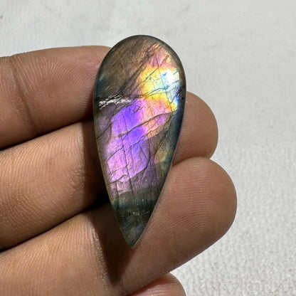 Natural Multicolor Labradorite Pear Cabochon, 38x17x7 MM, Loose Gemstone for Jewelry Making