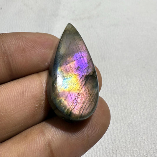 Natural Labradorite Pear Cabochon: Multicolor Gemstone (38x17x7 MM)
