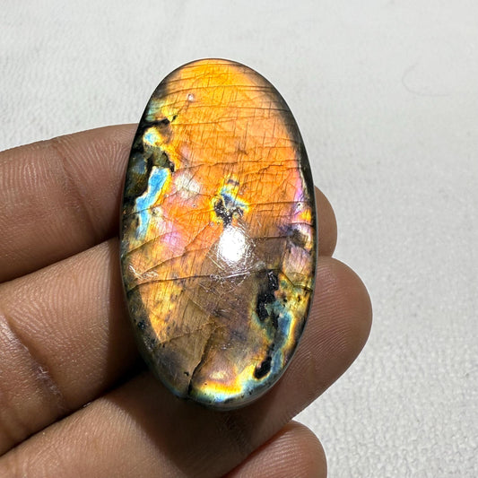 Natural Orange Flash Labradorite Cabochon Oval Loose Gemstone for Jewelry Making Healing Crystal Madagascar Stone 58 Cts