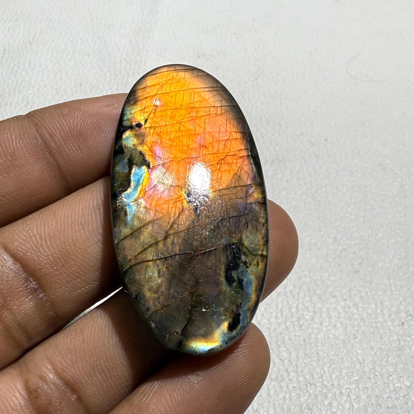 Natural Orange Flash Labradorite Cabochon Oval Loose Gemstone for Jewelry Making Healing Crystal Madagascar Stone 58 Cts