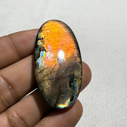 Natural Orange Flash Labradorite Oval Cabochon, 58 Cts, Loose Gemstone for Jewelry Making
