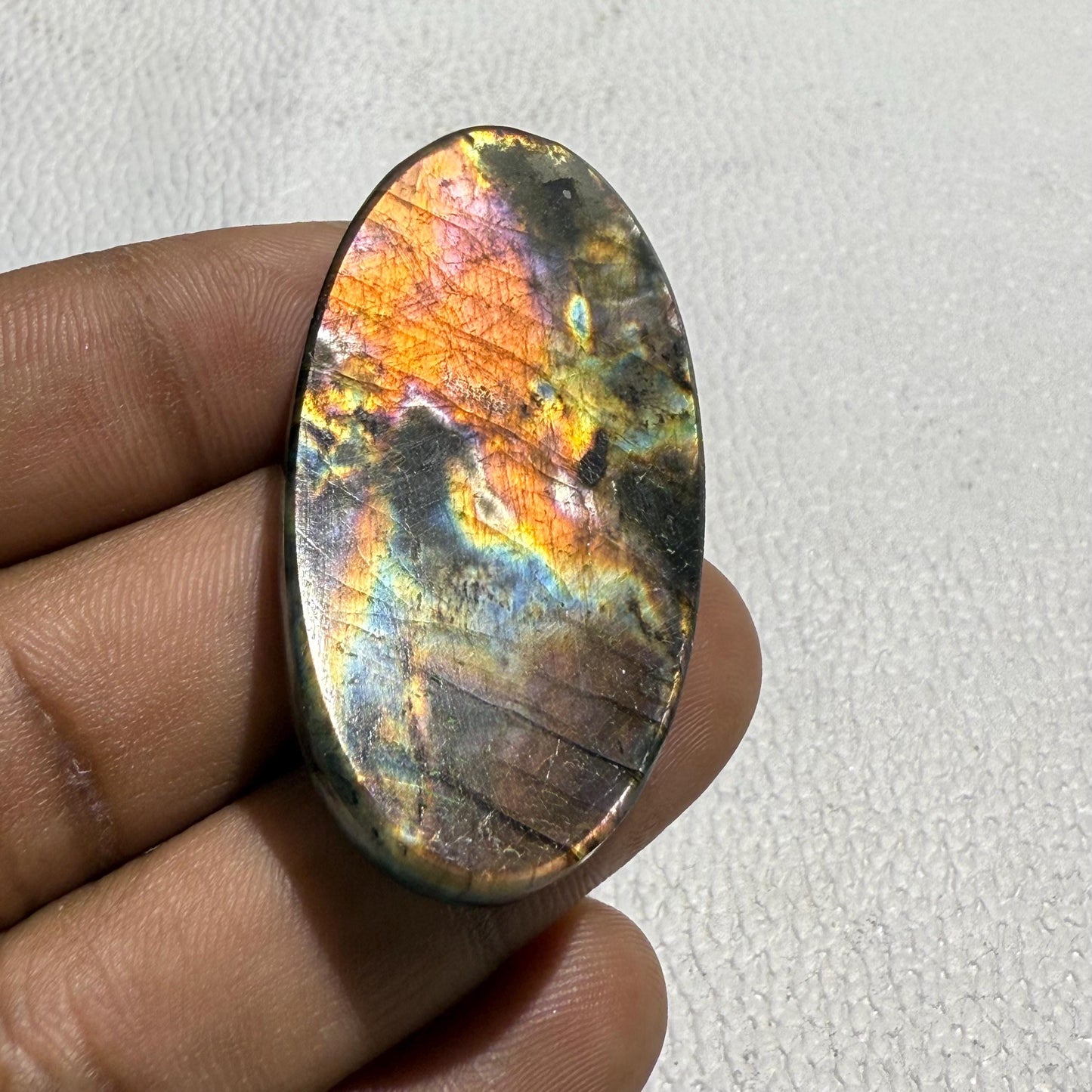 Natural Orange Flash Labradorite Oval Cabochon, 58 Cts, Loose Gemstone for Jewelry Making