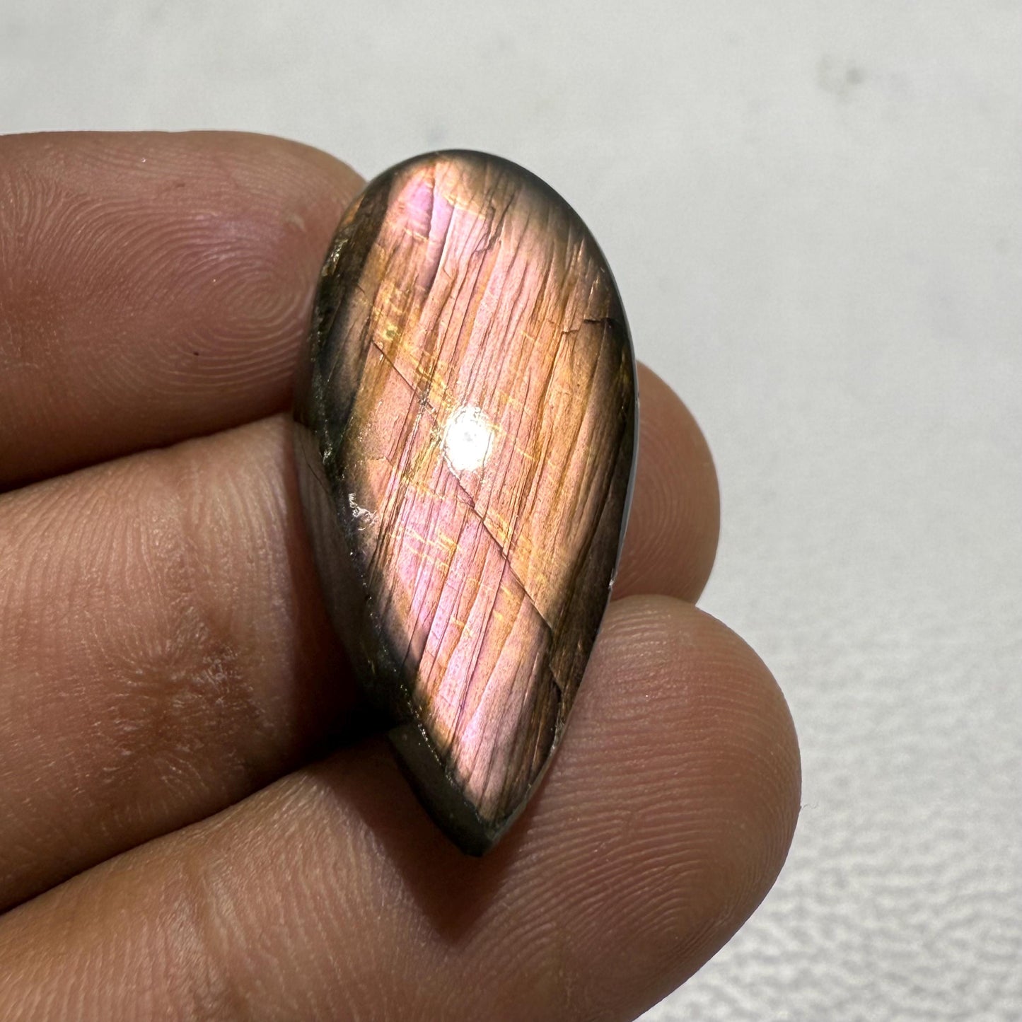 Natural Pink Purple Flash Labradorite Pear Cabochon, 27.4 Cts, Loose Gemstone for Jewelry Making