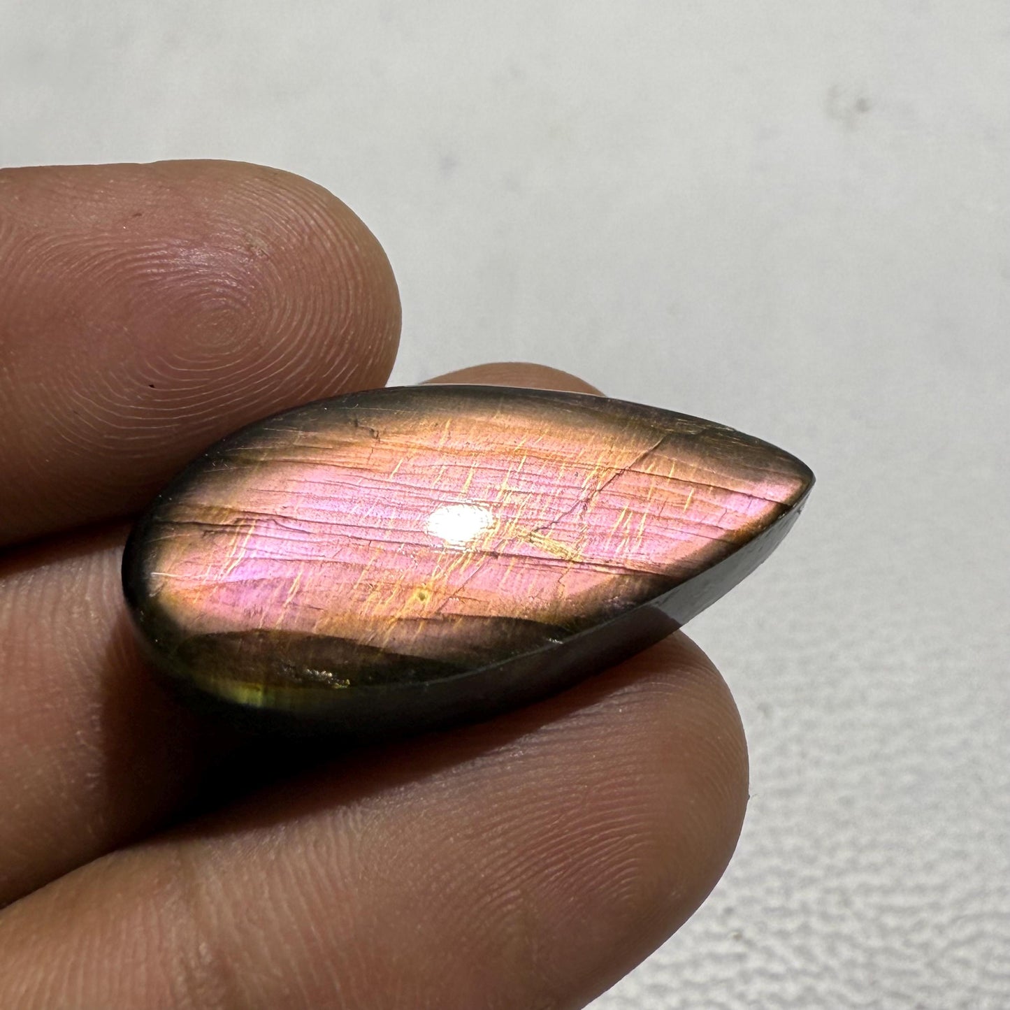 Natural Pink Purple Flash Labradorite Pear Cabochon, 27.4 Cts, Loose Gemstone for Jewelry Making
