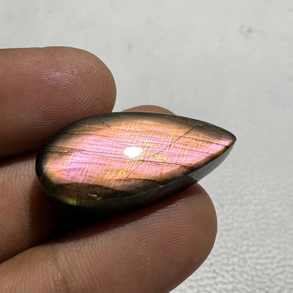 Natural Pink Purple Flash Labradorite Pear Cabochon, 27.4 Cts, Loose Gemstone for Jewelry Making