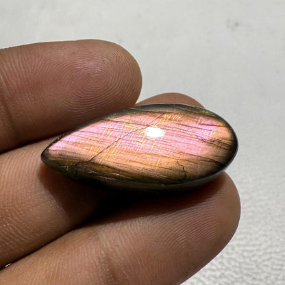 Natural Pink Purple Flash Labradorite Pear Cabochon, 27.4 Cts, Loose Gemstone for Jewelry Making