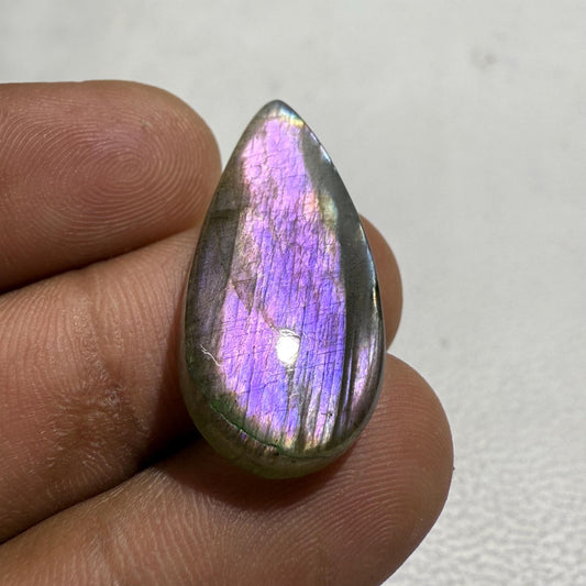 Purple Labradorite Pear Cabochon – Natural Flashy Loose Gemstone for Jewelry Making, Pink Purple Crystal Stone, 19.6 Cts