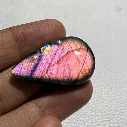 Natural Purple Labradorite Pear Cabochon, 34x21x6 mm, Loose Gemstone for Jewelry Making