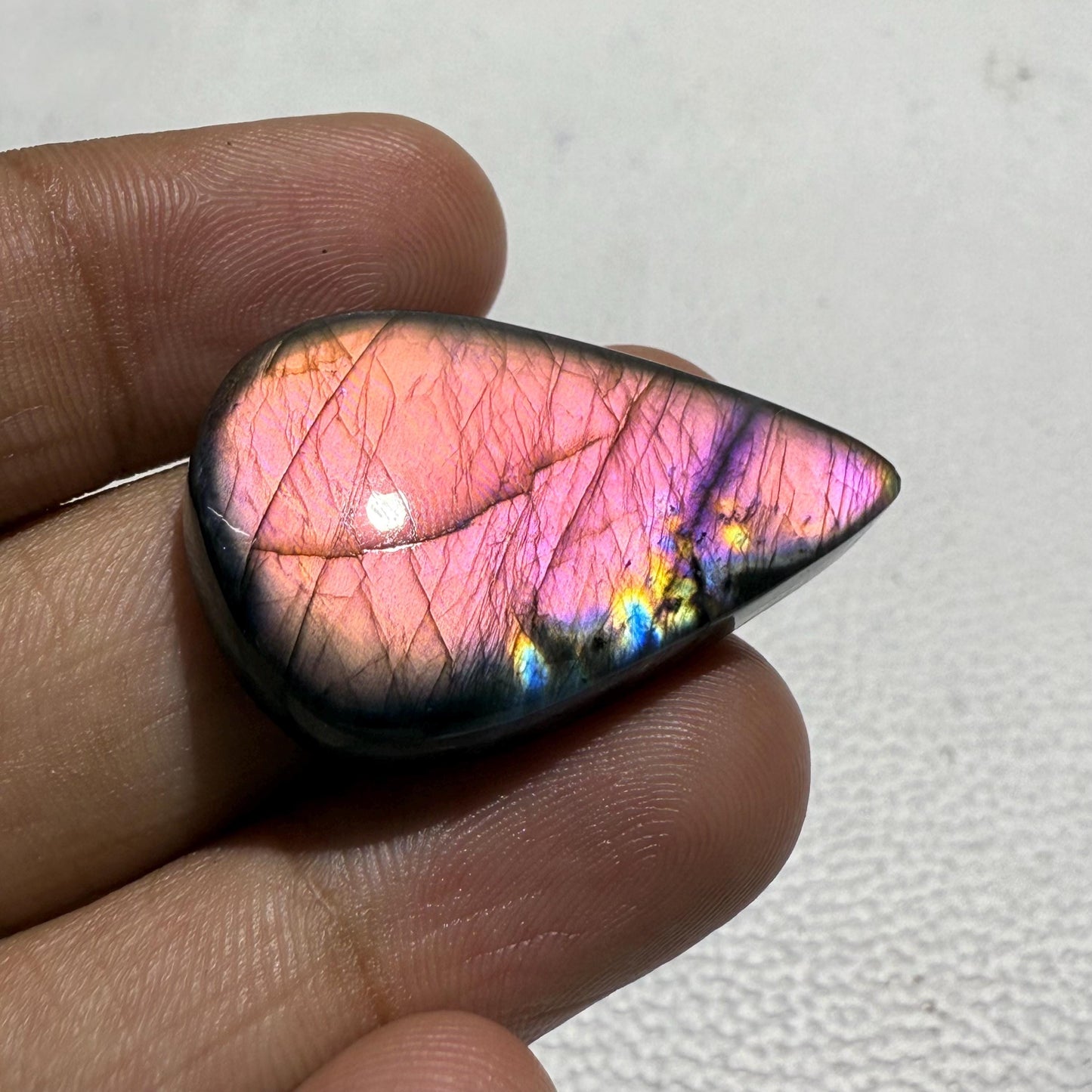 Natural Purple Labradorite Pear Cabochon, 34x21x6 mm, Loose Gemstone for Jewelry Making