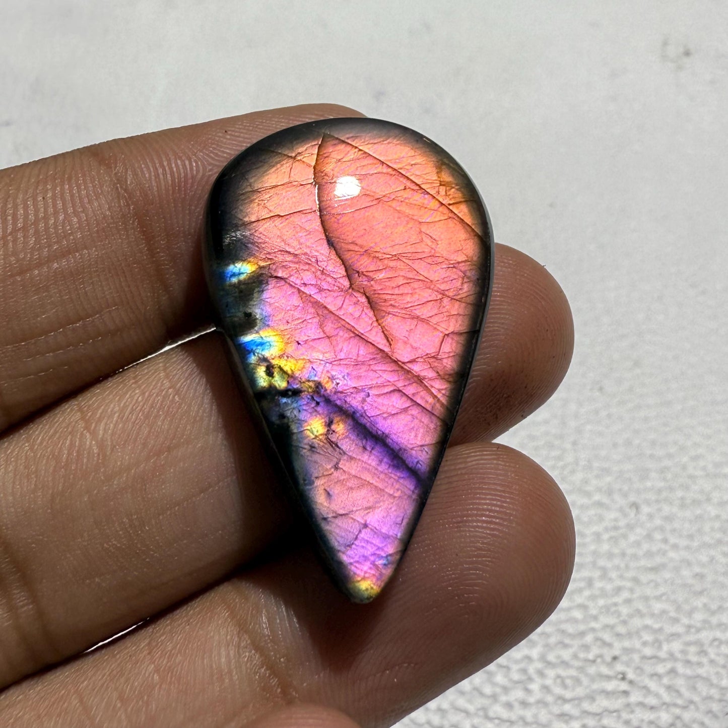 Natural Purple Labradorite Pear Cabochon, 34x21x6 mm, Loose Gemstone for Jewelry Making