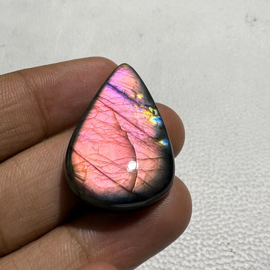Natural Purple Labradorite Pear Cabochon: Madagascar Gemstone (34x21x6 mm)