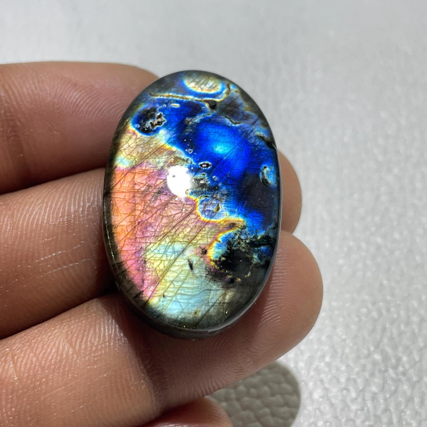 Natural Multicolor Labradorite Oval Cabochon, 54.1 Cts, 36x22x7 mm, Loose Gemstone for Jewelry Making