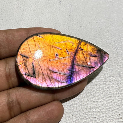 Natural Multicolor Labradorite Pear Cabochon, 60x36x6 mm, Loose Gemstone for Jewelry Making
