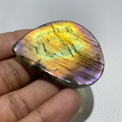 Natural Multicolor Labradorite Pear Cabochon, - 53x51x5 MM, - 109.90 Cts, Jewelry Making Gemstone