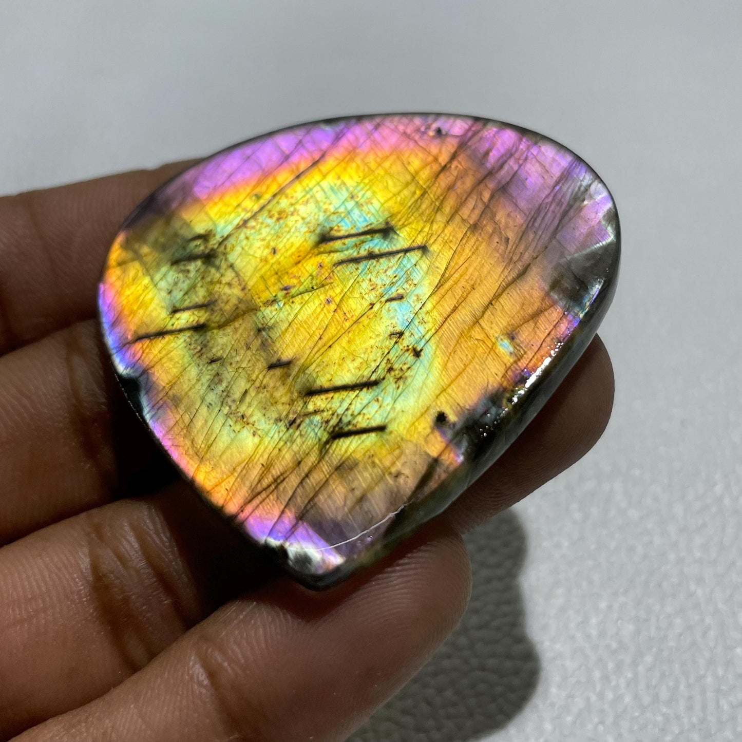 Natural Multicolor Labradorite Pear Cabochon, - 53x51x5 MM, - 109.90 Cts, Jewelry Making Gemstone