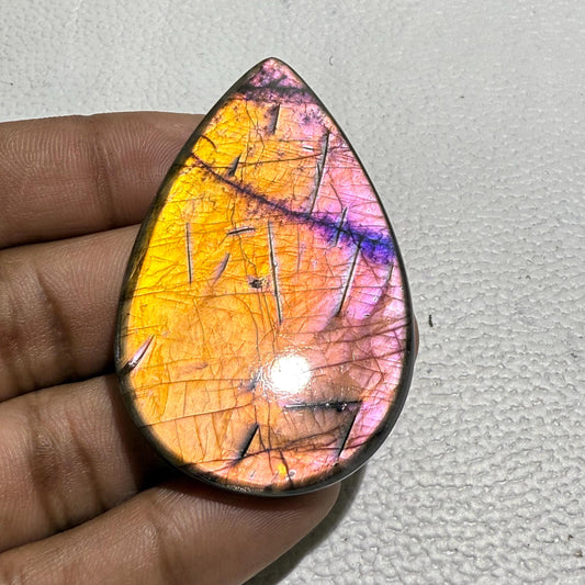 Natural Pear Labradorite Cabochon: Multicolor Loose Gemstone (60x36x6 mm)