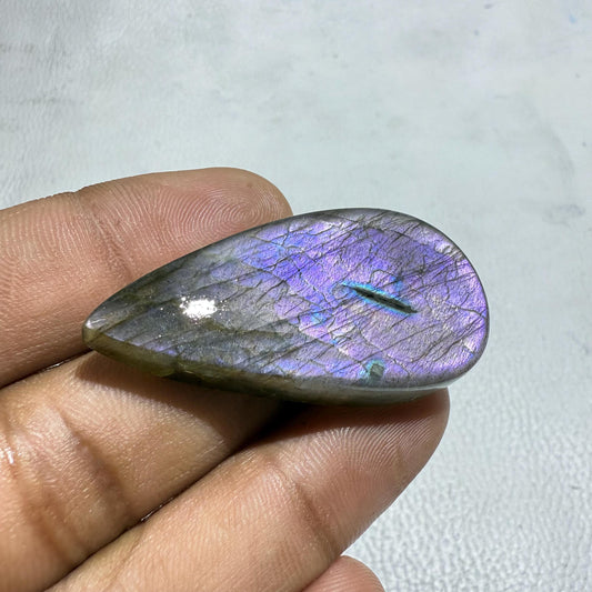 Pear Labradorite Cabochon: Purple Spiritual Crystal (47x23x7mm, 69.7 Cts