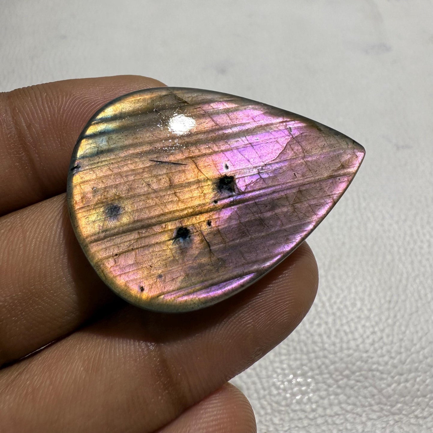 Natural Spectrolite Purple Labradorite Pear Cabochon, 42x30x6 MM, Loose Gemstone for Jewelry Making