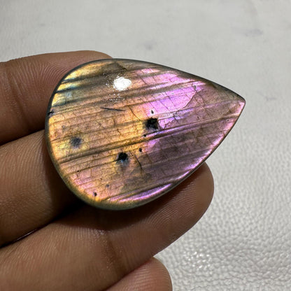 Natural Spectrolite Purple Labradorite Pear Cabochon, 42x30x6 MM, Loose Gemstone for Jewelry Making