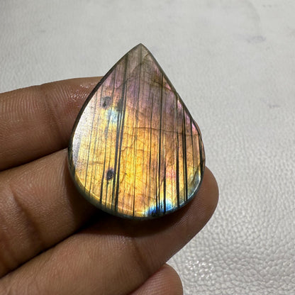 Natural Spectrolite Purple Labradorite Pear Cabochon, 42x30x6 MM, Loose Gemstone for Jewelry Making
