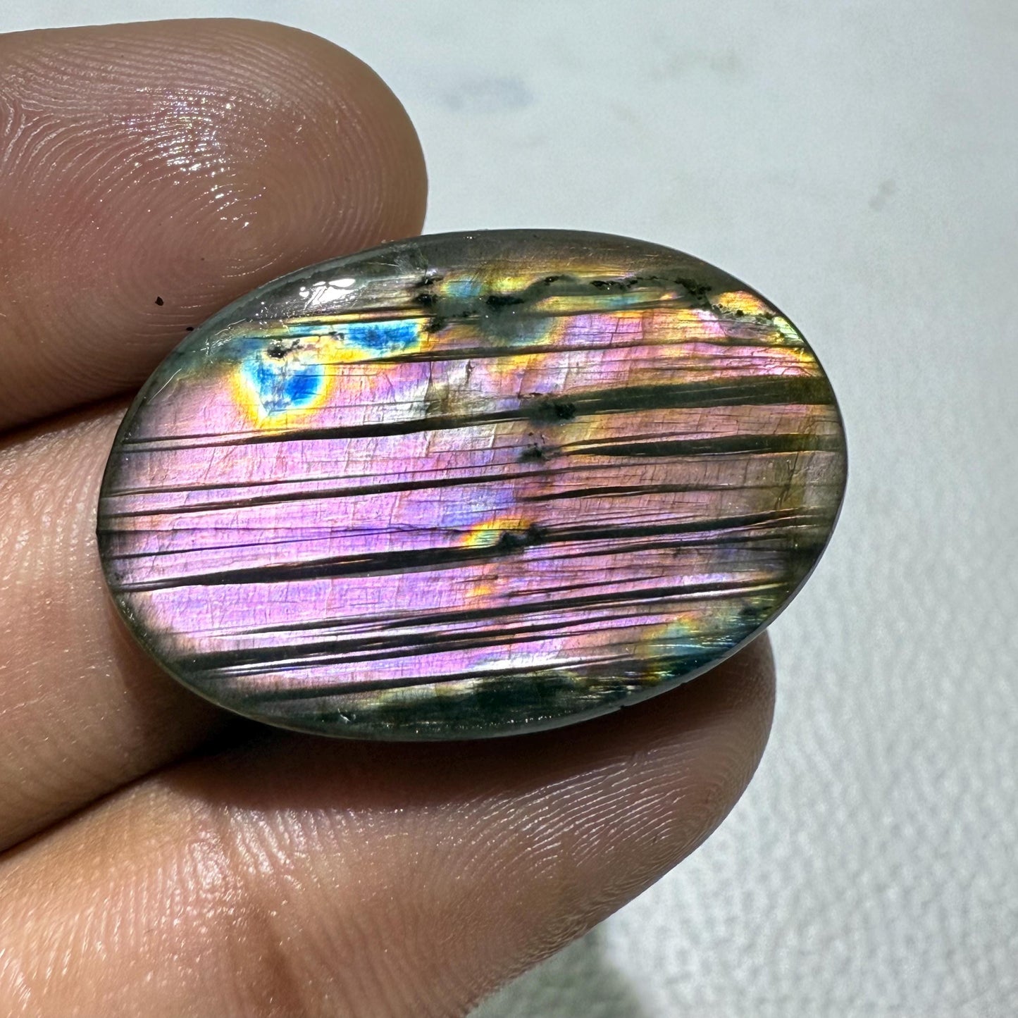 Natural Purple Flash Labradorite Oval Cabochon, - 31x20x6 MM, 37.6 Cts, Jewelry Making Gemstone
