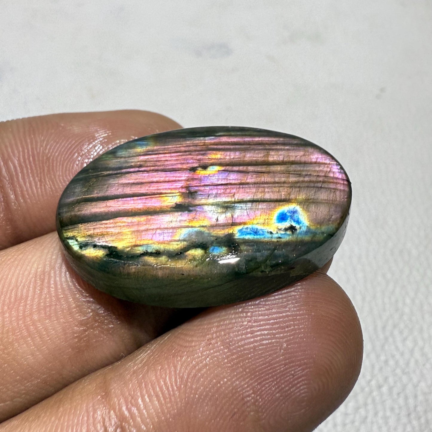 Natural Purple Flash Labradorite Oval Cabochon, - 31x20x6 MM, 37.6 Cts, Jewelry Making Gemstone