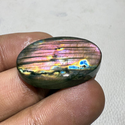 Natural Purple Flash Labradorite Oval Cabochon, - 31x20x6 MM, 37.6 Cts, Jewelry Making Gemstone