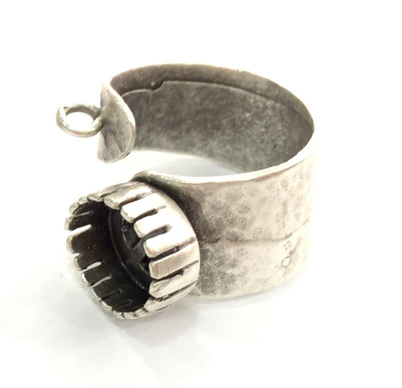 Adjustable Ring Blank (8 mm Blank) , Antique Silver Plated Brass
