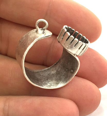 Adjustable Ring Blank (8 mm Blank) , Antique Silver Plated Brass