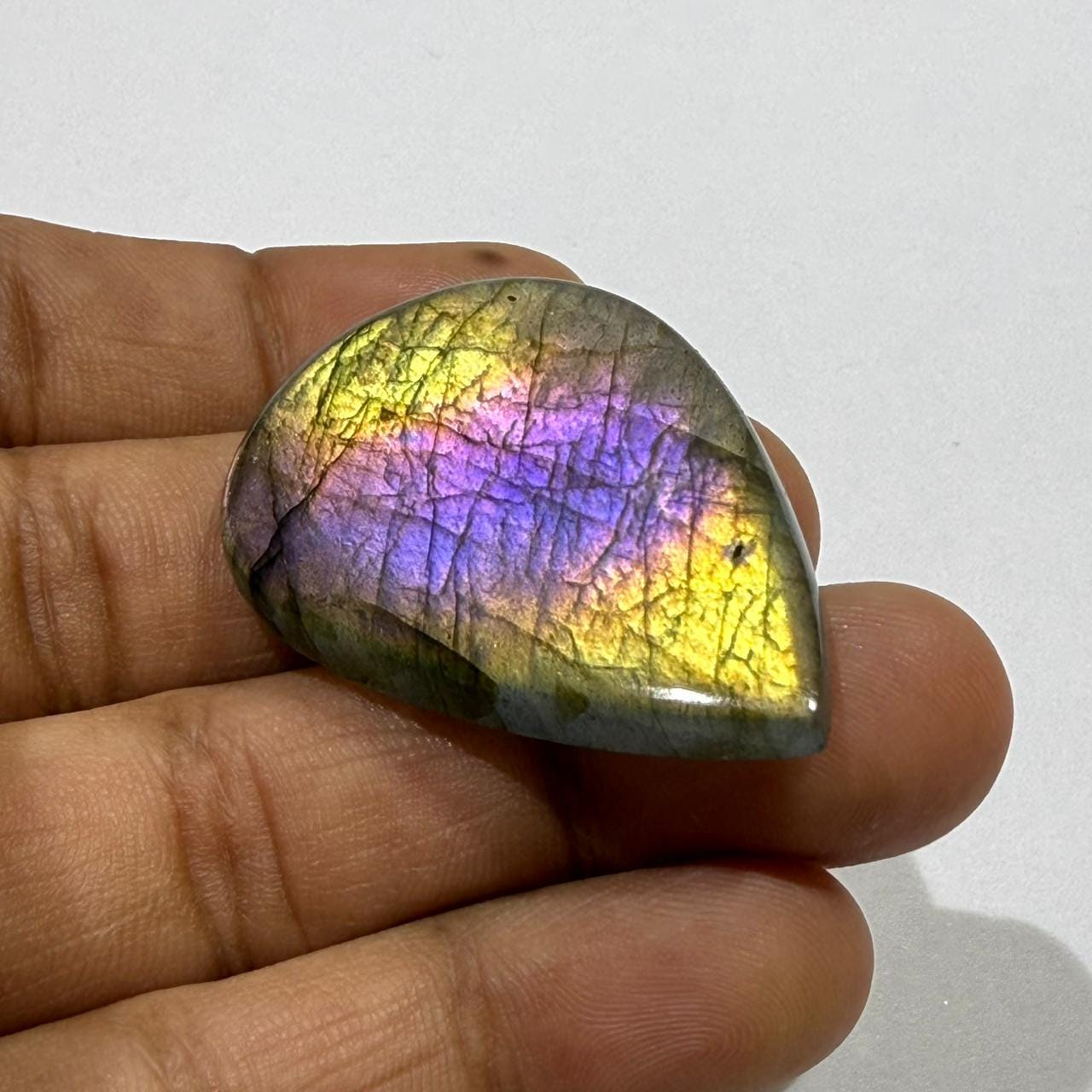 Purple Flash Labradorite Pear Cabochon Natural Loose Gemstone Rainbow Labradorite Pendant Stone Jewelry Making Gift (41x27.5x6mm, 53.cts)