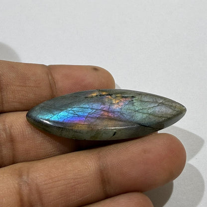 Natural Purple Flash Labradorite Marquise Cabochon, 46.5x18x5 mm, 35.6 cts, Loose Gemstone for Jewelry Making
