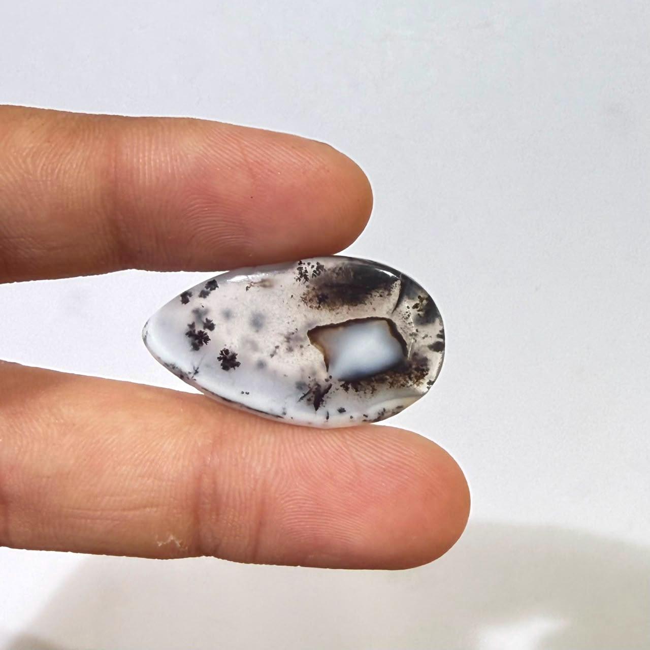 Natural Dendritic Opal Pear Cabochon Loose Gemstone, Scenic Dendritic Opal, Teardrop Landscape Opal for Jewelry Making, (31x18x4mm,15cts)