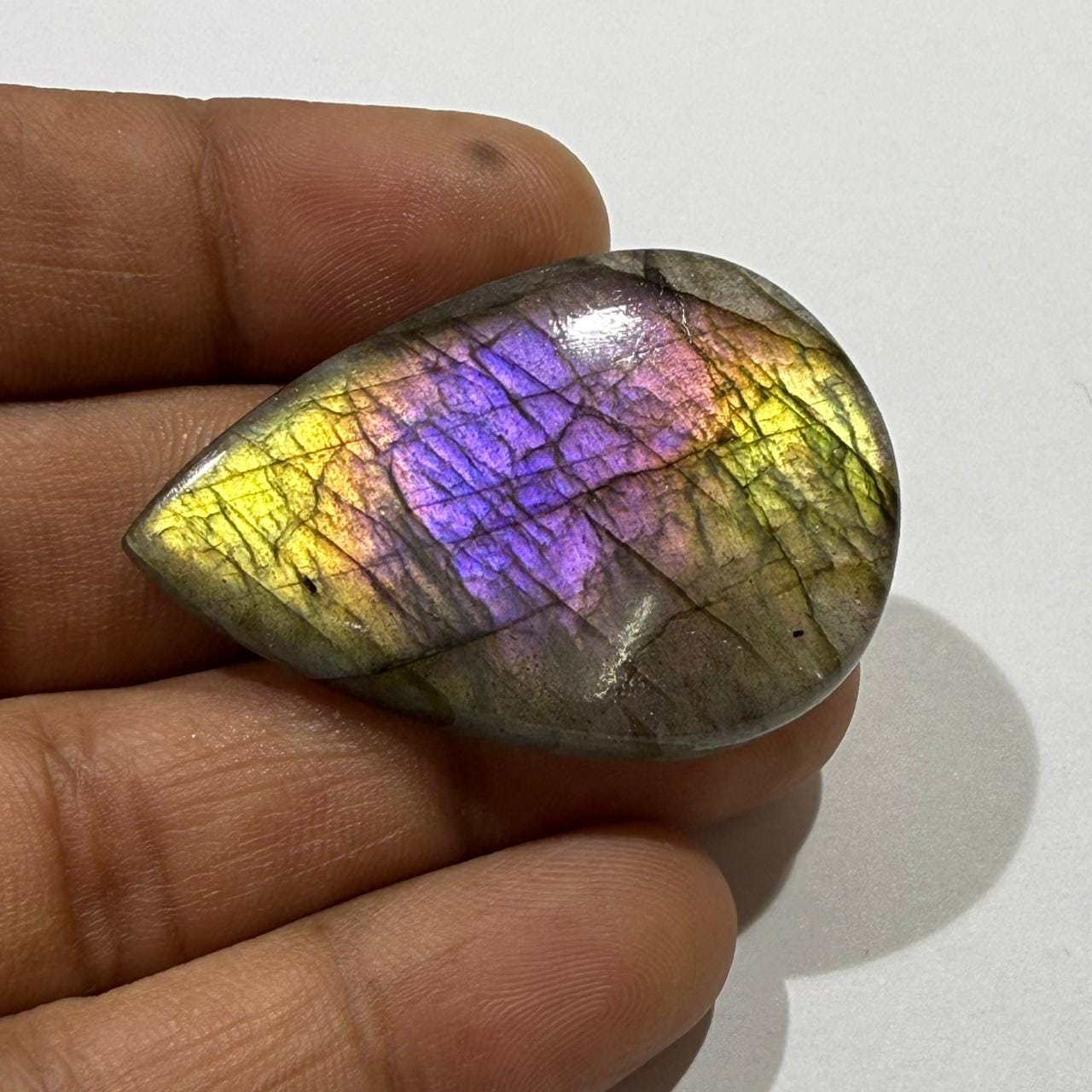Purple Flash Labradorite Pear Cabochon Natural Loose Gemstone Rainbow Labradorite Pendant Stone Jewelry Making Gift (41x27.5x6mm, 53.cts)