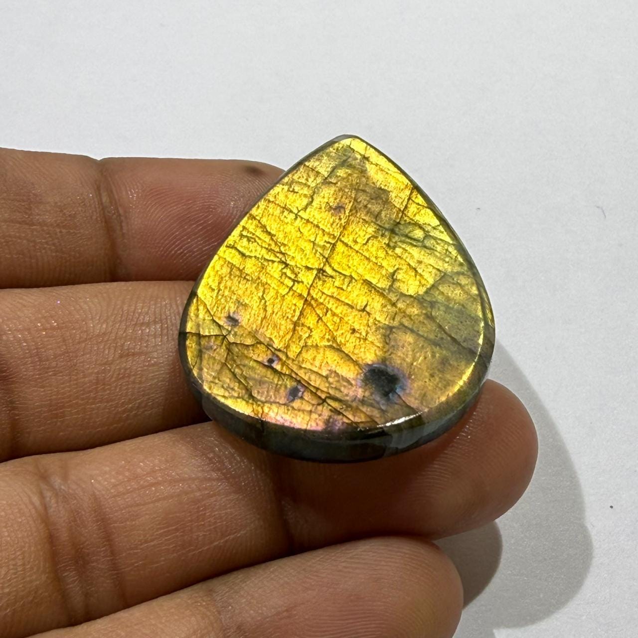 Purple Flash Labradorite Pear Cabochon Natural Loose Gemstone Rainbow Labradorite Pendant Stone Jewelry Making Gift (41x27.5x6mm, 53.cts)