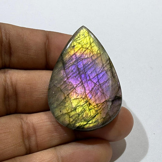 Purple Flash Labradorite Pear Cabochon Natural Loose Gemstone Rainbow Labradorite Pendant Stone Jewelry Making Gift (41x27.5x6mm, 53.cts)