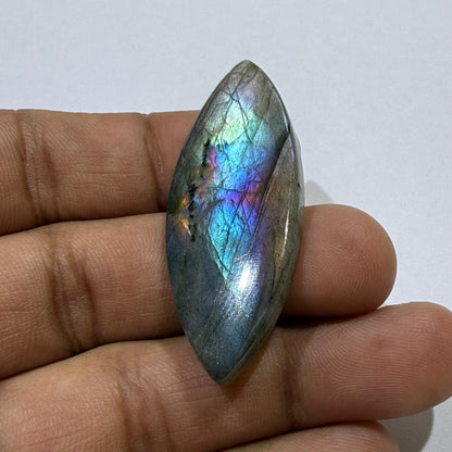 Natural Purple Flash Labradorite Marquise Cabochon, 46.5x18x5 mm, 35.6 cts, Loose Gemstone for Jewelry Making