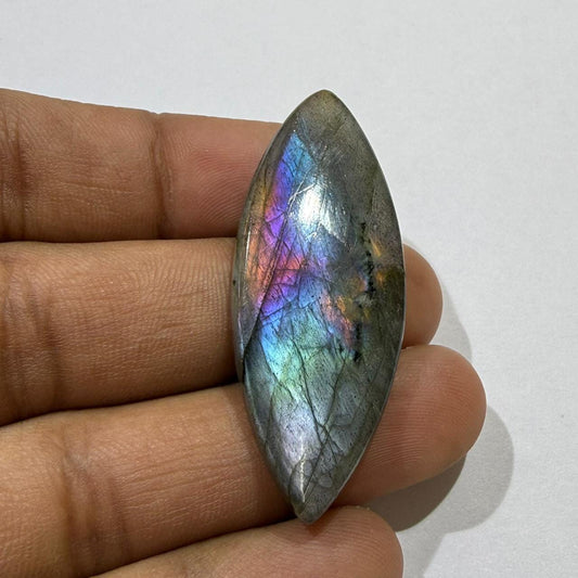Natural Labradorite Marquise Cabochon, Flashy Purple Blue Labradorite Gemstone, for Jewelry Making, Healing Crystal (46.5x18x5 mm,35.6 cts )